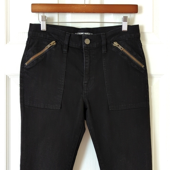 Etienne Marcel High Rise Zip Pocket Ankle Cropped Raw Hem Skinny Jeans Black 28 - Picture 2 of 16